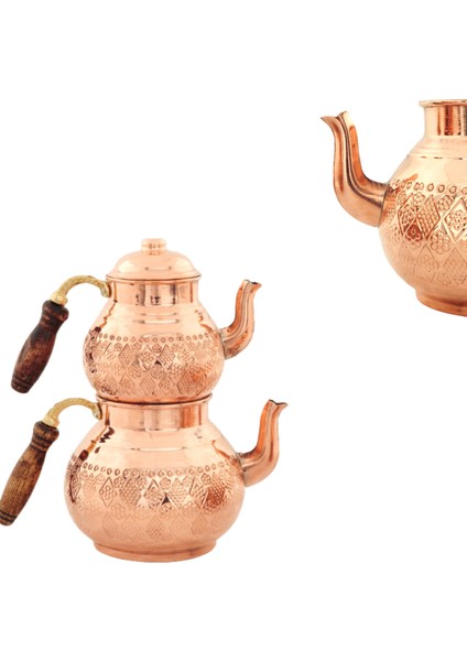 Bakır Baklava Model Aile Boyu Çaydanlık Takımı