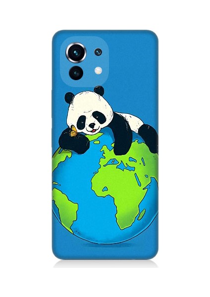 Xiaomi Mi 11 Uyumlu Yorgun Panda ve Dünya Desenli Silikon Kılıf
