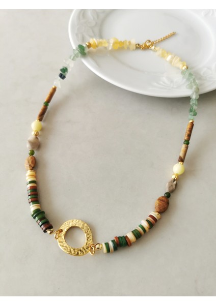 Özel Tasarım Sedef, Jasper, Yeşim, Kalsit Doğaltaş Kadın Kolye fiyatları