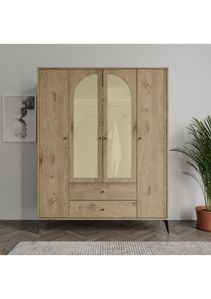 Diamond 4 Kapaklı 2 Çekmeceli Çift Hazeranlı Lefkas Dolap