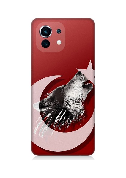 Xiaomi Mi 11 Uyumlu Kurt ve Bayrak Desenli Silikon Kılıf