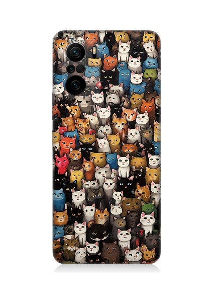 Xiaomi Redmi K40 Uyumlu Sevimli Komik Kedi Suratları Desenli Silikon Kılıf
