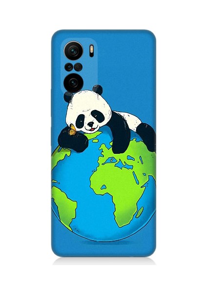 Xiaomi Redmi K40 Uyumlu Yorgun Panda ve Dünya Desenli Silikon Kılıf