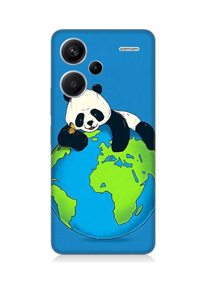 Xiaomi Redmi Note 13 Pro Plus Uyumlu Yorgun Panda ve Dünya Desenli Silikon Kılıf