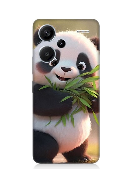 Xiaomi Redmi Note 13 Pro Plus Uyumlu Sevimli Panda ve Bambu Desenli Silikon Kılıf