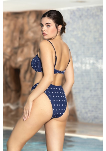 Kadın Mavi Puantiyeli Ip Askılı Halka Detaylı Straples Bikini Takım HZL24S-AR1652 fiyatları