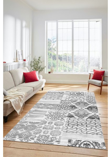 Dijital Kaymaz Taban Yıkanabilir Patchwork Desen Yolluk Mutfak Salon Halısı, Patchwork-02-Gri,
