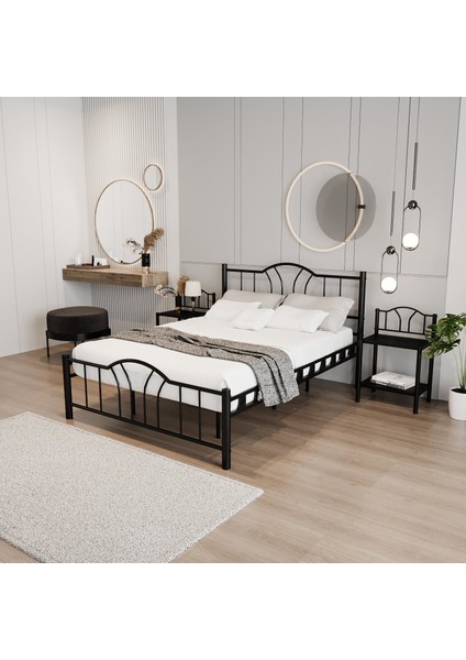 Bella Çift Kişilik Ferforje Metal Karyola 160x200 Siyah