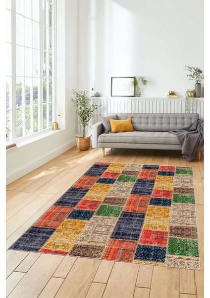 Dijital Kaymaz Taban Yıkanabilir Patchwork Desen Yolluk Mutfak Salon Halısı, Patchwork-07-Renkli, modelleri