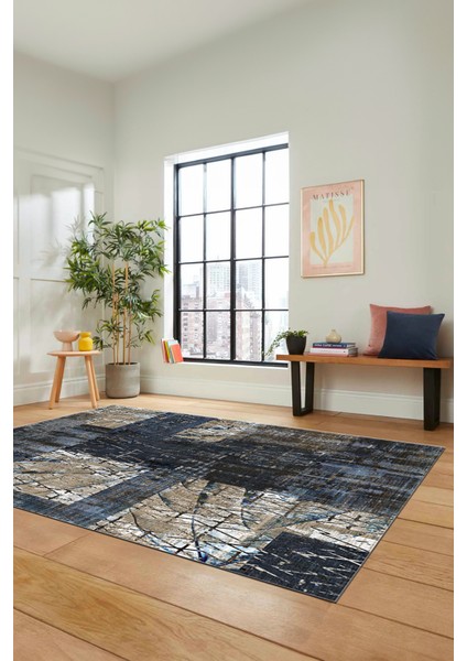 Dijital Kaymaz Taban Yıkanabilir Patchwork Desen Yolluk Mutfak Salon Halısı, Patchwork-05-Mavi,