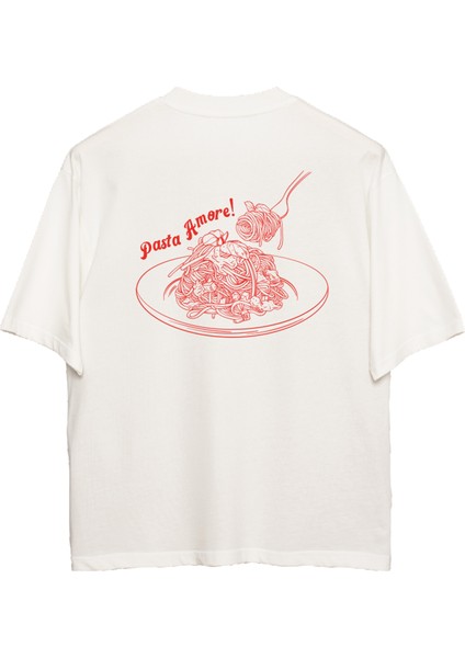 Pasta Amore Oversize T-Shirt Kadın - Ekru