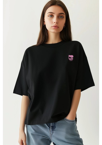 Love Letters Oversize T-Shirt Kadın - Siyah