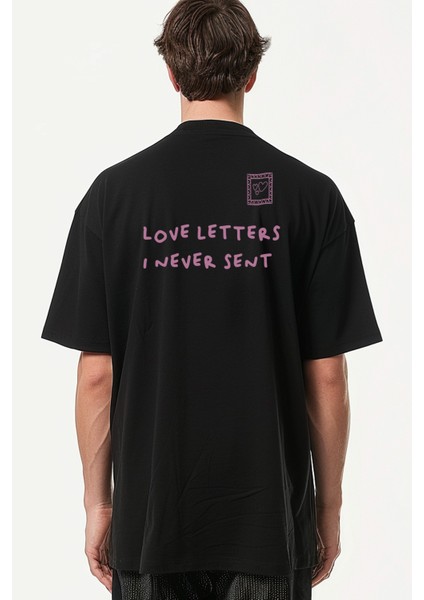 Love Letters Oversize T-Shirt Erkek - Siyah fiyatları