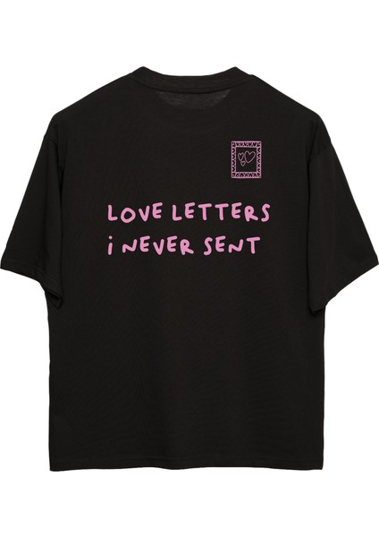 Love Letters Oversize T-Shirt Erkek - Siyah fırsatları