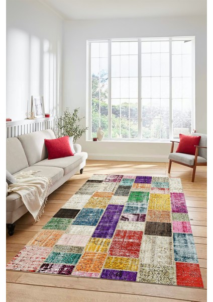 Dijital Kaymaz Taban Yıkanabilir Patchwork Desen Yolluk Mutfak Salon Halısı, Patchwork-03-Renkli, modelleri