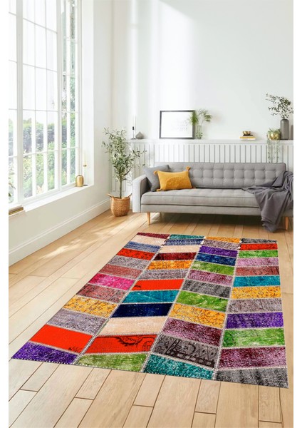 Dijital Kaymaz Taban Yıkanabilir Patchwork Desen Yolluk Mutfak Salon Halısı, Patchwork-10-Renkli,
