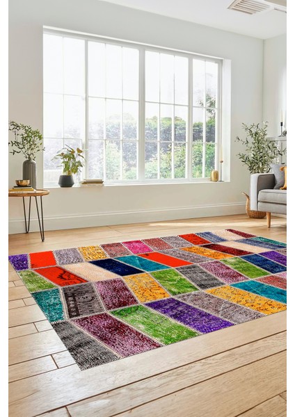 Dijital Kaymaz Taban Yıkanabilir Patchwork Desen Yolluk Mutfak Salon Halısı, Patchwork-10-Renkli,