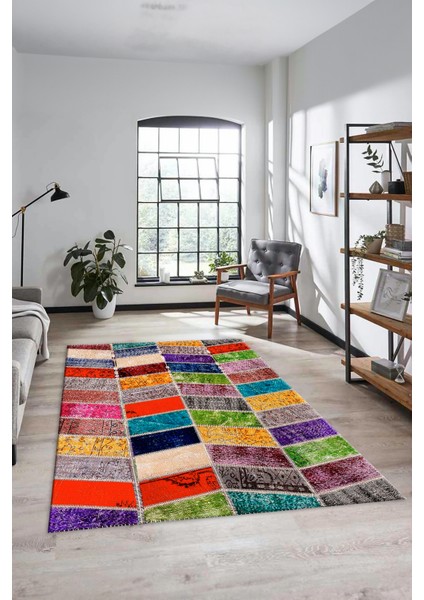 Dijital Kaymaz Taban Yıkanabilir Patchwork Desen Yolluk Mutfak Salon Halısı, Patchwork-10-Renkli,