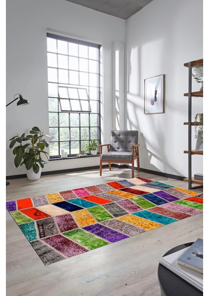 Dijital Kaymaz Taban Yıkanabilir Patchwork Desen Yolluk Mutfak Salon Halısı, Patchwork-10-Renkli,