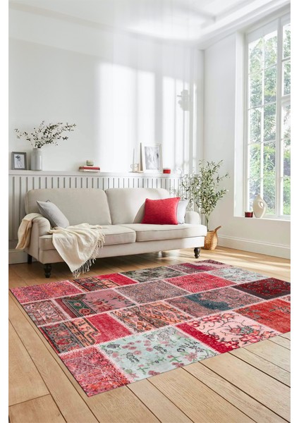 Dijital Kaymaz Taban Yıkanabilir Patchwork Desen Yolluk Mutfak Salon Halısı, Patchwork-04-Kırmızı, fırsatları