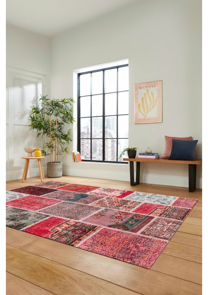 Dijital Kaymaz Taban Yıkanabilir Patchwork Desen Yolluk Mutfak Salon Halısı, Patchwork-04-Kırmızı, fiyatları
