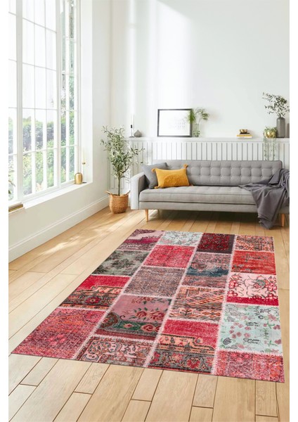 Dijital Kaymaz Taban Yıkanabilir Patchwork Desen Yolluk Mutfak Salon Halısı, Patchwork-04-Kırmızı, indirimleri
