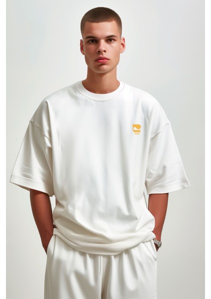 Coffee Club Lovers Oversize T-Shirt Erkek - Ekru