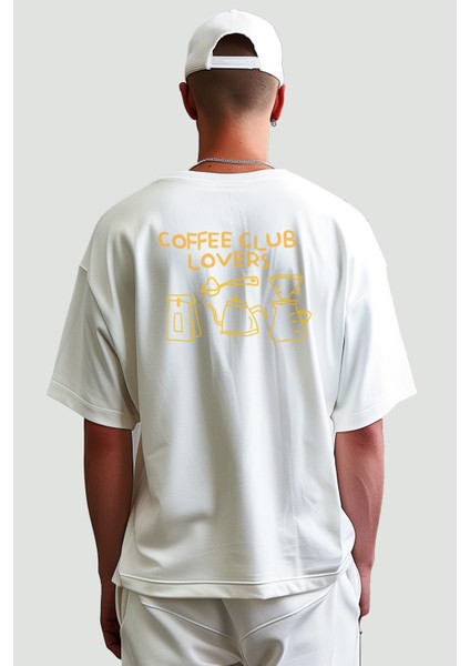 Coffee Club Lovers Oversize T-Shirt Erkek - Ekru fiyatları