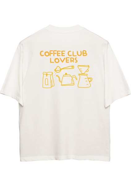 Coffee Club Lovers Oversize T-Shirt Erkek - Ekru fırsatları