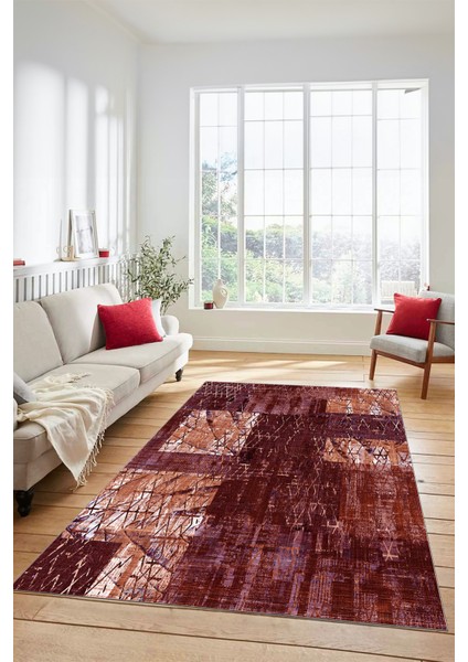Dijital Kaymaz Taban Yıkanabilir Patchwork Desen Yolluk Mutfak Salon Halısı, Patchwork-05-Kırmızı,