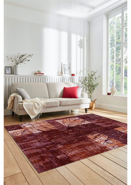 Dijital Kaymaz Taban Yıkanabilir Patchwork Desen Yolluk Mutfak Salon Halısı, Patchwork-05-Kırmızı,