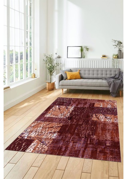 Dijital Kaymaz Taban Yıkanabilir Patchwork Desen Yolluk Mutfak Salon Halısı, Patchwork-05-Kırmızı,