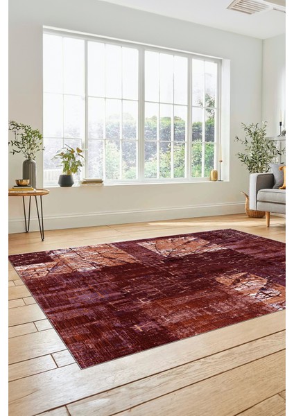 Dijital Kaymaz Taban Yıkanabilir Patchwork Desen Yolluk Mutfak Salon Halısı, Patchwork-05-Kırmızı,
