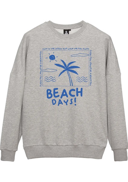 Beach Days Oversize Sweatshirt Kadın - Gri fiyatları