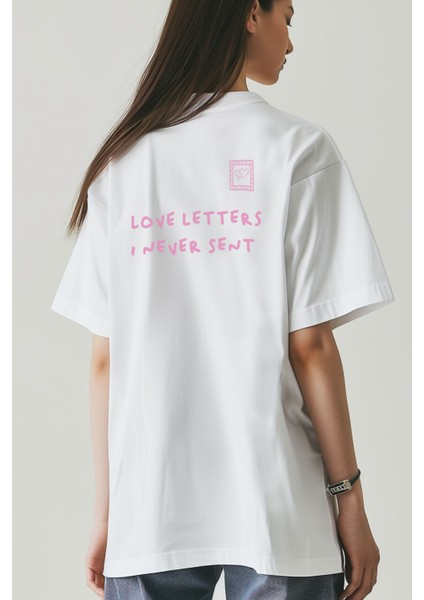 Love Letters Oversize T-Shirt Kadın - Beyaz