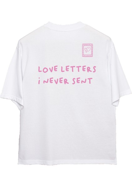 Love Letters Oversize T-Shirt Kadın - Beyaz