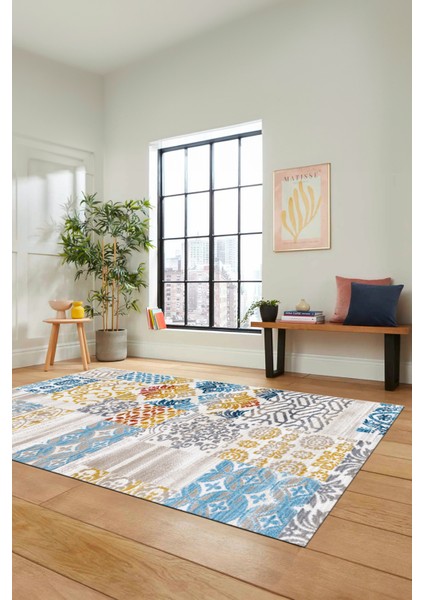 Dijital Kaymaz Taban Yıkanabilir Patchwork Desen Yolluk Mutfak Salon Halısı, Patchwork-02-Renkli,