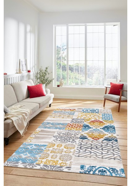 Dijital Kaymaz Taban Yıkanabilir Patchwork Desen Yolluk Mutfak Salon Halısı, Patchwork-02-Renkli,