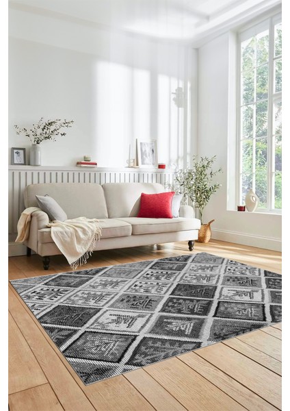 Dijital Kaymaz Taban Yıkanabilir Patchwork Desen Yolluk Mutfak Salon Halısı, Patchwork-08-Gri,