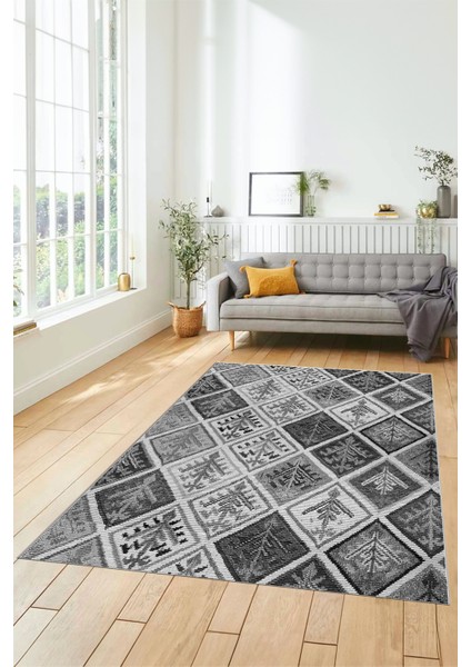 Dijital Kaymaz Taban Yıkanabilir Patchwork Desen Yolluk Mutfak Salon Halısı, Patchwork-08-Gri,