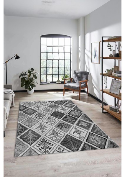 Dijital Kaymaz Taban Yıkanabilir Patchwork Desen Yolluk Mutfak Salon Halısı, Patchwork-08-Gri,