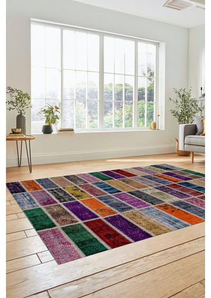 Dijital Kaymaz Taban Yıkanabilir Patchwork Desen Yolluk Mutfak Salon Halısı, Patchwork-09-Renkli,
