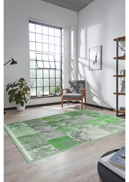 Dijital Kaymaz Taban Yıkanabilir Patchwork Desen Yolluk Mutfak Salon Halısı, Patchwork-17-Yeşil,