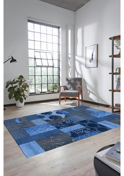 Dijital Kaymaz Taban Yıkanabilir Patchwork Desen Yolluk Mutfak Salon Halısı, Patchwork-16-Mavi, fiyatları
