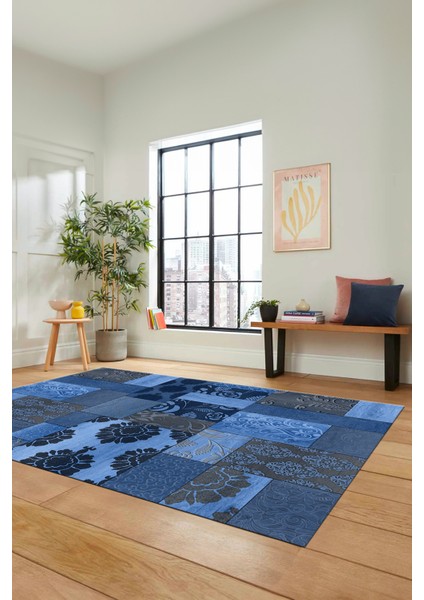 Dijital Kaymaz Taban Yıkanabilir Patchwork Desen Yolluk Mutfak Salon Halısı, Patchwork-16-Mavi, fırsatları