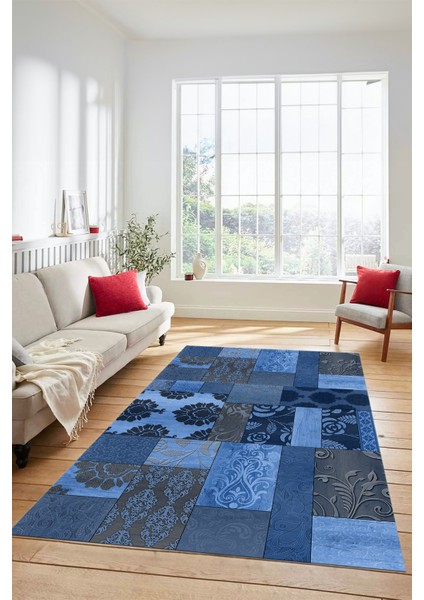Dijital Kaymaz Taban Yıkanabilir Patchwork Desen Yolluk Mutfak Salon Halısı, Patchwork-16-Mavi, indirimleri