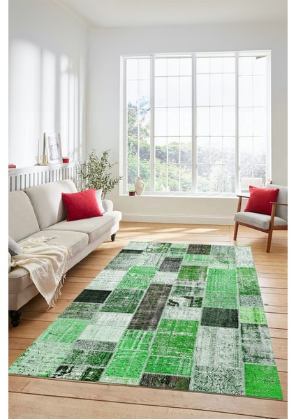 Dijital Kaymaz Taban Yıkanabilir Patchwork Desen Yolluk Mutfak Salon Halısı, Patchwork-03-Yeşil, modelleri