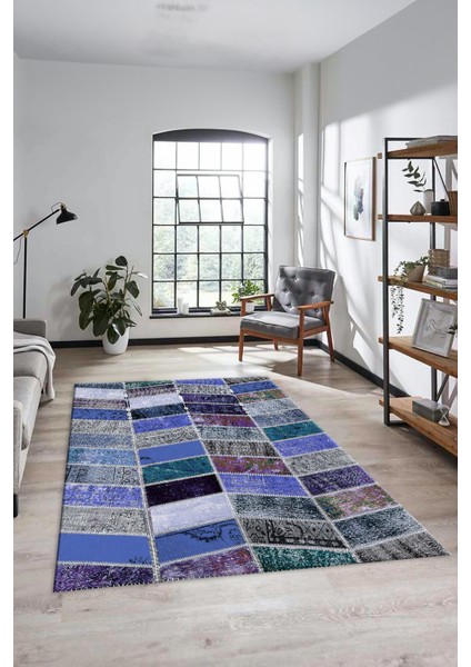Dijital Kaymaz Taban Yıkanabilir Patchwork Desen Yolluk Mutfak Salon Halısı, Patchwork-10-Mavi, fırsatları