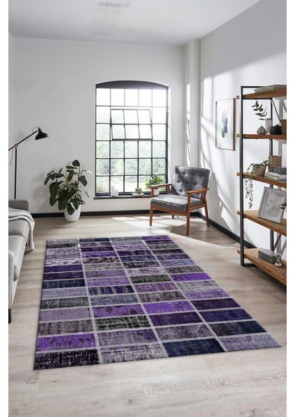 Dijital Kaymaz Taban Yıkanabilir Patchwork Desen Yolluk Mutfak Salon Halısı, Patchwork-09-Mor, fırsatları