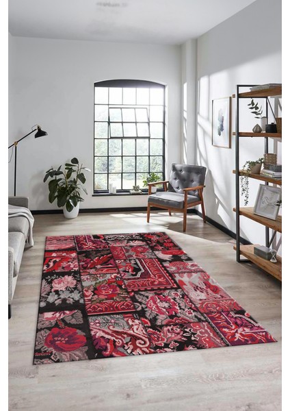 Dijital Kaymaz Taban Yıkanabilir Patchwork Desen Yolluk Mutfak Salon Halısı, Patchwork-12-Kırmızı, modelleri